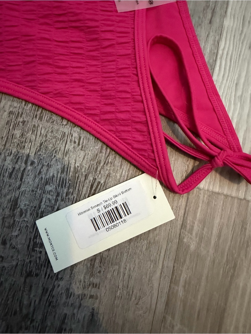 Montce Hot Pink Ribbed Tie-Side Bikini Bottom small - Picture 2 of 2